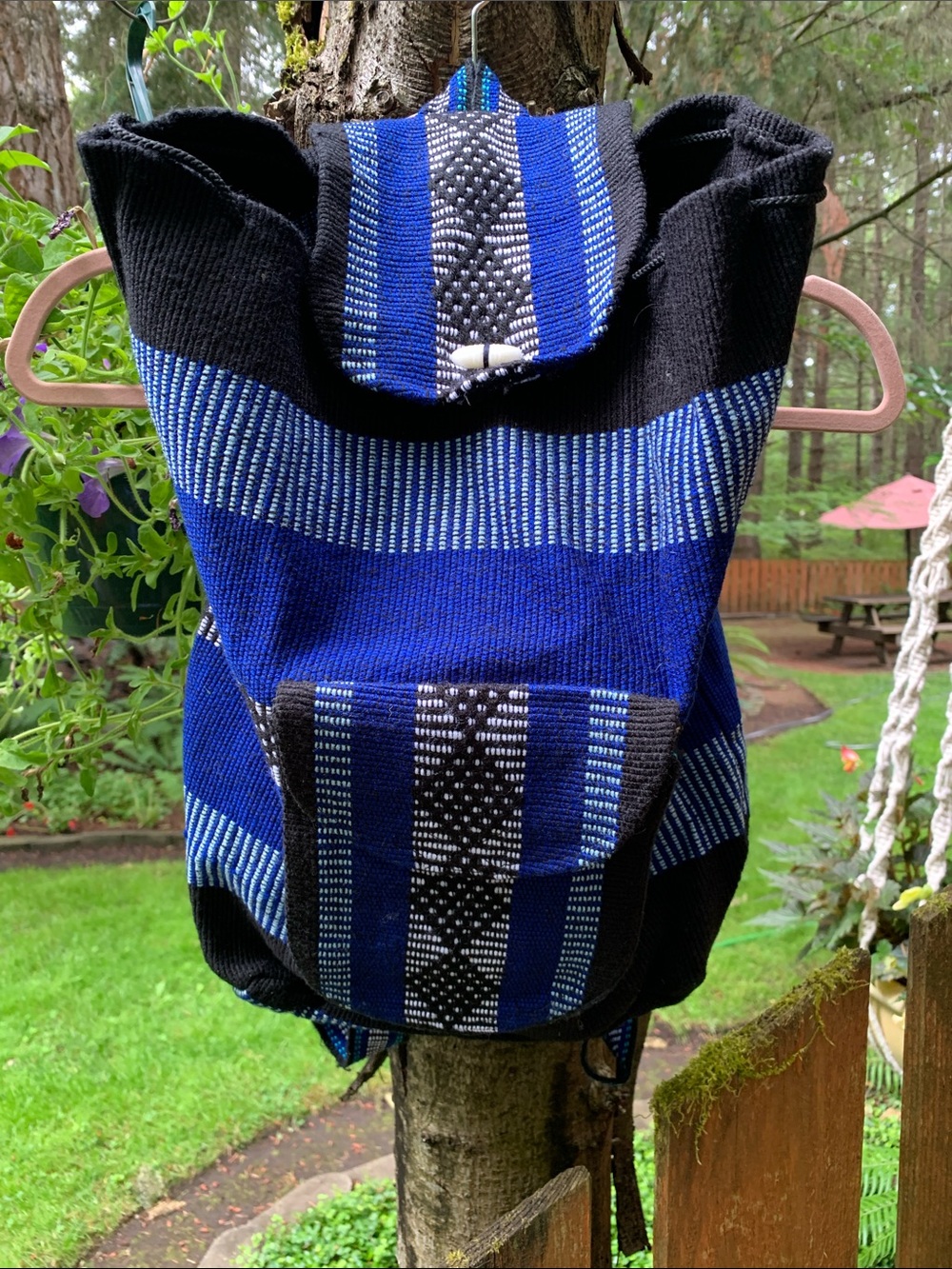 Blue and Black Boho  Woven Backpack